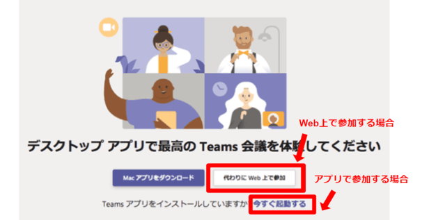 teamsにブラウザで参加する画像